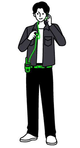 無線機で連絡を取るスタッフのイラスト