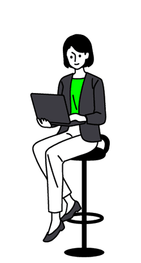 ノートパソコンを持って座る女性のイラスト