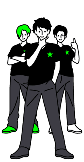 ポーズを取る3人の人物のイラスト